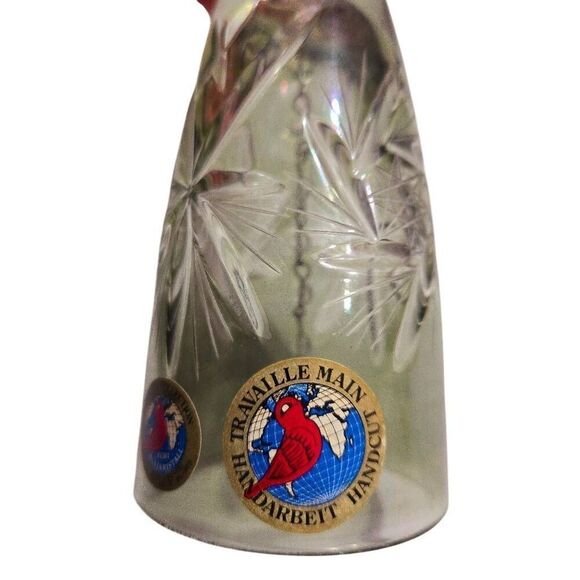 Vintage 24% Lead Crystal Cut to Clear Etched Iridescent Green Bell Hofbauer Byrd - Picture 7 of 8